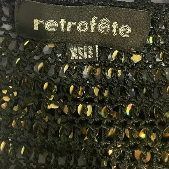 Retrofete Black and Gold Sequin Mini Dress
